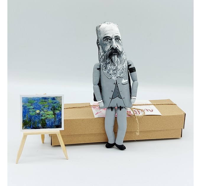 Claude Monet action figures 1:12 + standing folding easel + picture - gift for painter, Art teacher gift - collectible miniature doll hand painted