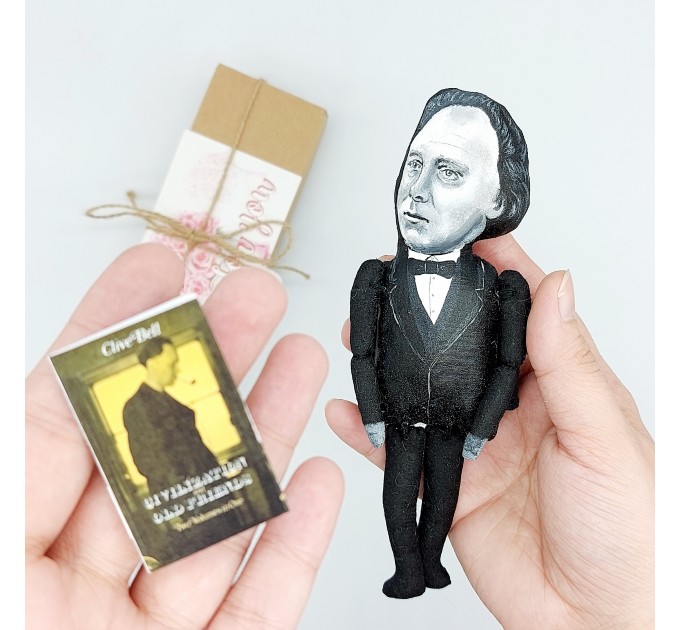 Clive Bell figure handmade, English philosopher - office desk decor - collectible doll + Miniature Book