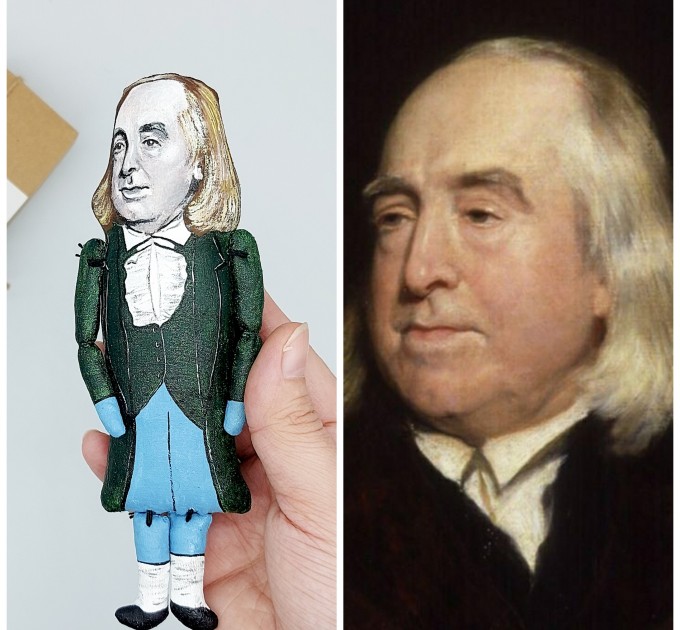 Jeremy Bentham action figure 1:12, English philosopher, jurist, social reformer, utilitarianism theory - book club gift, professor gift idea - collectible doll + Miniature Book