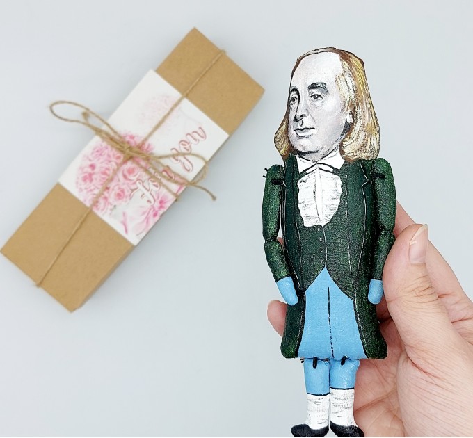 Jeremy Bentham action figure 1:12, English philosopher, jurist, social reformer, utilitarianism theory - book club gift, professor gift idea - collectible doll + Miniature Book