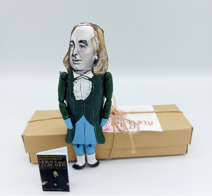 Jeremy Bentham action figure 1:12, English philosopher, jurist, social reformer, utilitarianism theory - book club gift, professor gift idea - collectible doll + Miniature Book