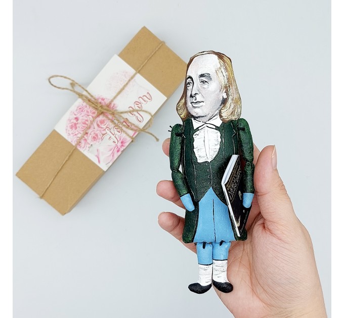 Jeremy Bentham action figure 1:12, English philosopher, jurist, social reformer, utilitarianism theory - book club gift, professor gift idea - collectible doll + Miniature Book