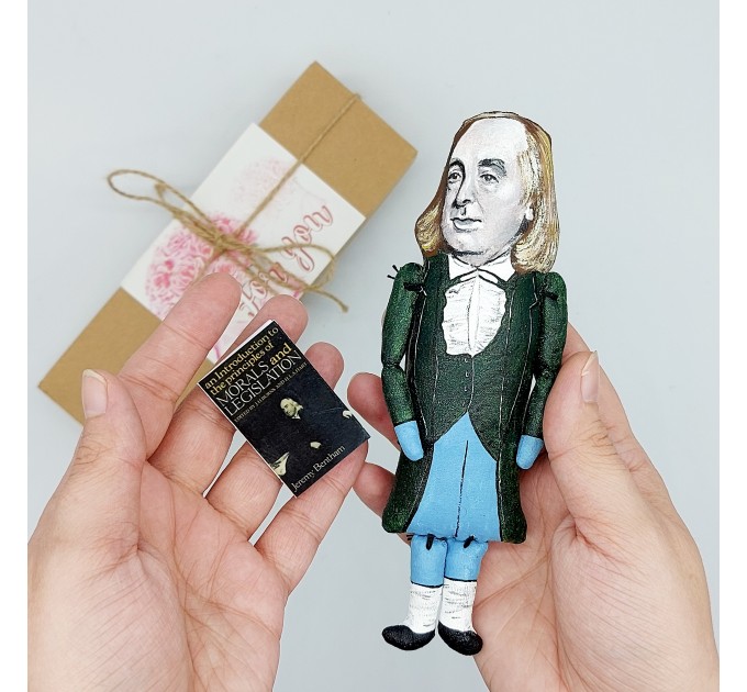 Jeremy Bentham action figure 1:12, English philosopher, jurist, social reformer, utilitarianism theory - book club gift, professor gift idea - collectible doll + Miniature Book