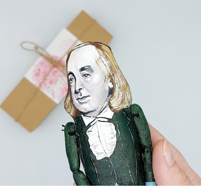 Jeremy Bentham action figure 1:12, English philosopher, jurist, social reformer, utilitarianism theory - book club gift, professor gift idea - collectible doll + Miniature Book
