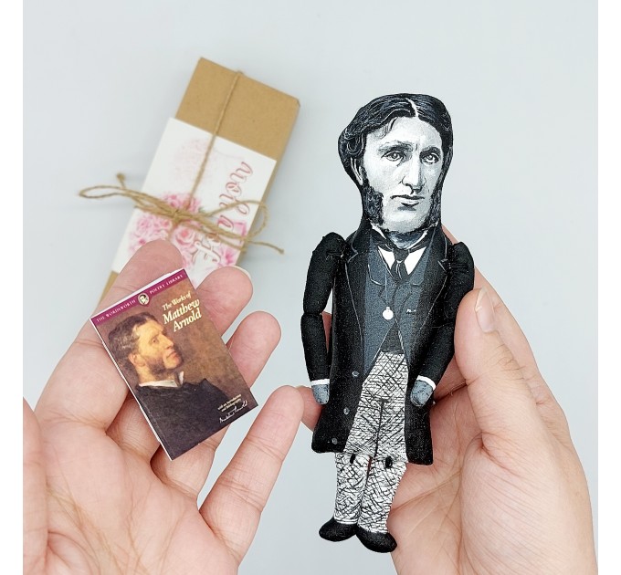 Matthew Arnold literary action figure 1 :12, English poet - Literary Gift for Readers & Writers, book club gift - collectible doll + Miniature Book