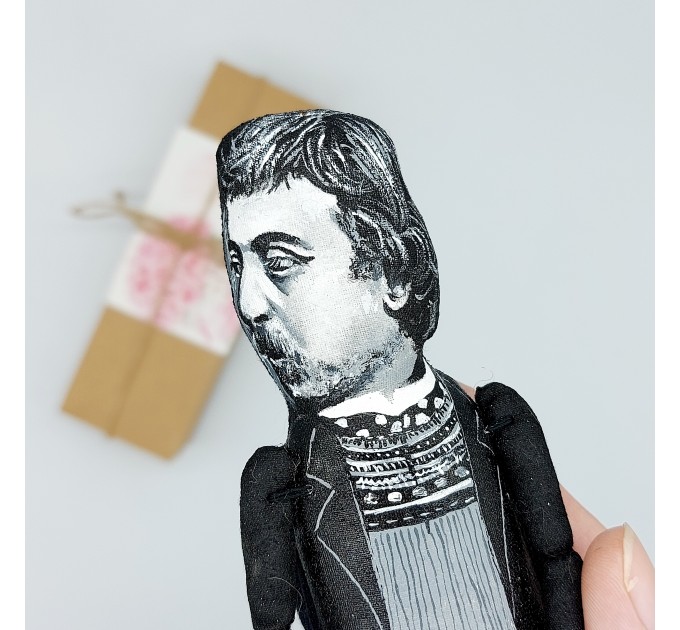 Paul Gauguin black & white artist action figure handmade - Painter, sculptor, printmaker, ceramist, writer - Art teacher gift - collectible doll + Miniature Book