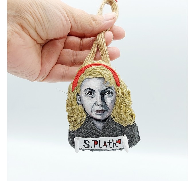 Sylvia Plath book bag accessories, bag charm with Hand Embroidery, literature jewelry - book lover present, Feminist gift - Reader Ornament