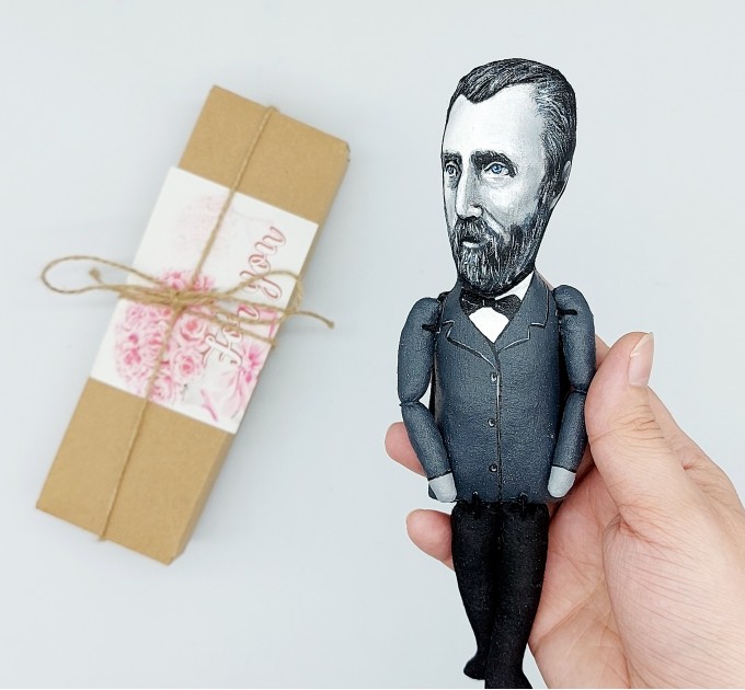 Vincent Van Gogh black & white artist action figure handmade + standing folding easel + picture - Art teacher gift