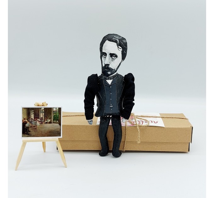 Edgar Degas famous artist action figure + standing folding easel + picture - Impressionist - Art teacher gift - collectible miniature doll hand painted