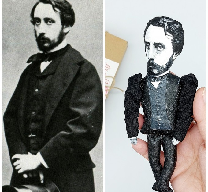 Edgar Degas famous artist action figure + standing folding easel + picture - Impressionist - Art teacher gift - collectible miniature doll hand painted