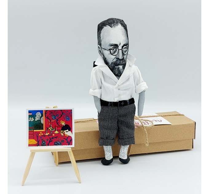 Henri Matisse famous artist action figure + standing folding easel + picture - sculptor gift, Art teacher gift - collectible miniature doll hand painted