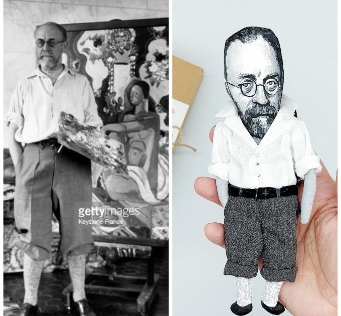 Henri Matisse famous artist action figure + standing folding easel + picture - sculptor gift, Art teacher gift - collectible miniature doll hand painted