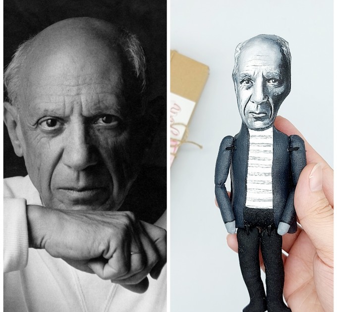 Pablo Picasso famous artist action figure, Spanish painter, sculptor Cubism - Art teacher gift - collectible doll + standing folding easel + picture