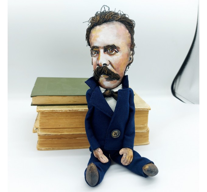 Friedrich Nietzsche German philosopher - Library decor - Collectible doll + Miniature Books 