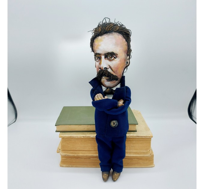 Friedrich Nietzsche German philosopher - Library decor - Collectible doll + Miniature Books 