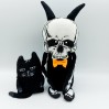 Skeleton doll + little black cat, primitive Halloween decorations