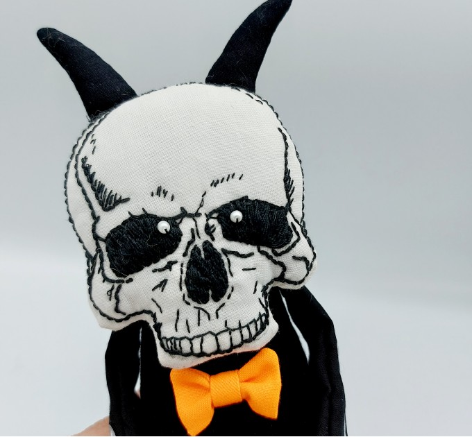 Skeleton doll + little black cat, primitive Halloween decorations
