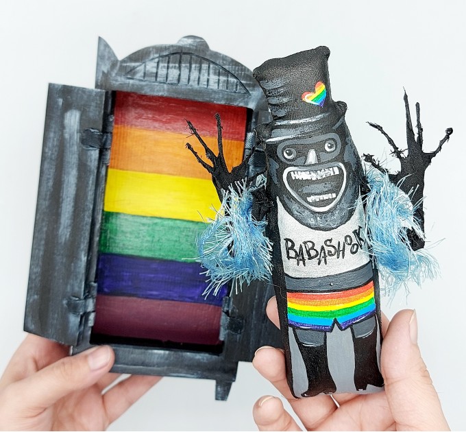 BaBaShook LGBTQ meme figurine, Gay Babadook in the Wardrobe