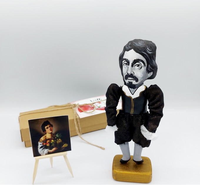 Caravaggio artist action figurine, Italian painter Baroque Renaissance - Gift for Painter, Art teacher birthday gift - Collectible handmade doll hand painted