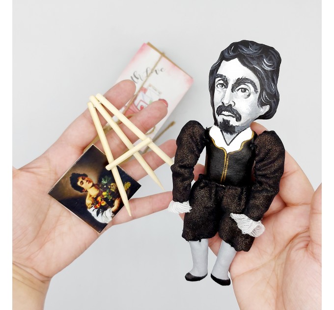 Caravaggio artist action figurine, Italian painter Baroque Renaissance - Gift for Painter, Art teacher birthday gift - Collectible handmade doll hand painted