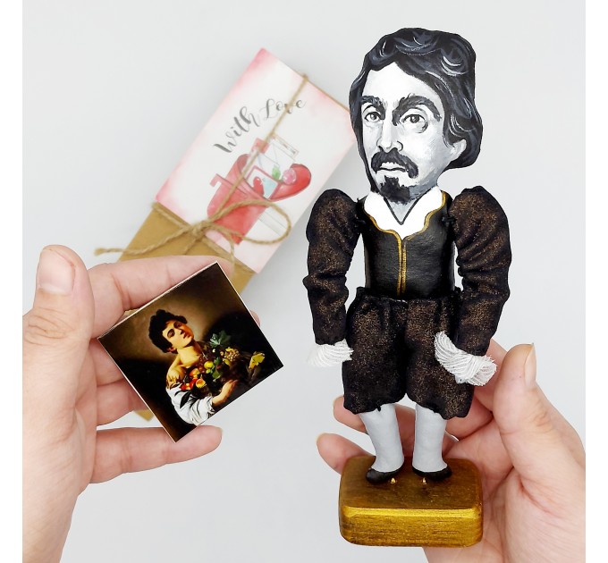 Caravaggio artist action figurine, Italian painter Baroque Renaissance - Gift for Painter, Art teacher birthday gift - Collectible handmade doll hand painted