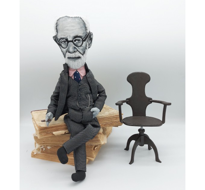 Sigmund Freud collectible doll + chair - Physical therapist gift 