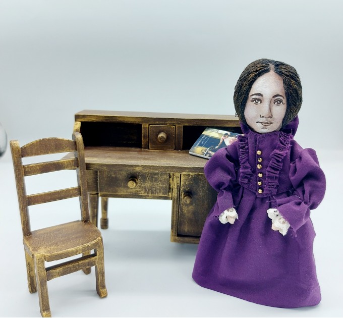 Charlotte Bronte doll, novelist, poet, women writer, author Jane Eyre - Book lover gift - Collectible doll hand painted + Miniature Book