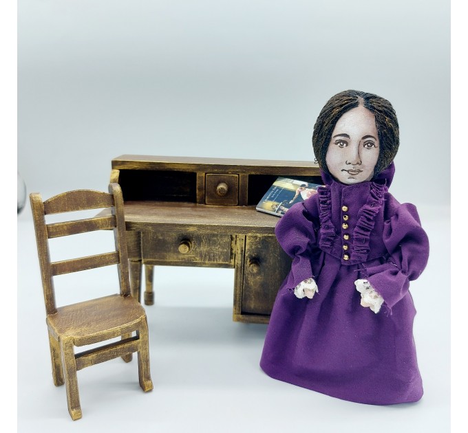 Charlotte Bronte doll, novelist, poet, women writer, author Jane Eyre - Book lover gift - Collectible doll hand painted + Miniature Book