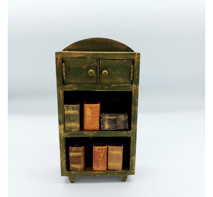 Miniature Wooden Bookshelf 1:12 Scale Dollhouse Library Doll Books 