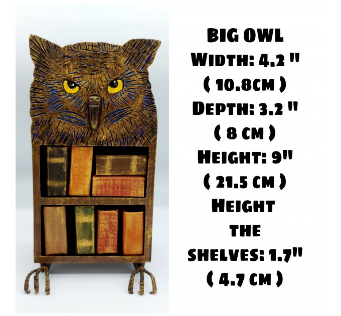 SET 3 Owls Bookcases, Dollhouse bookshelf miniature furniture for library - Owl lover gift