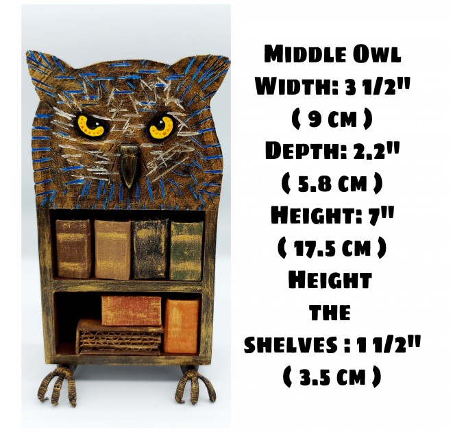 SET 3 Owls Bookcases, Dollhouse bookshelf miniature furniture for library - Owl lover gift