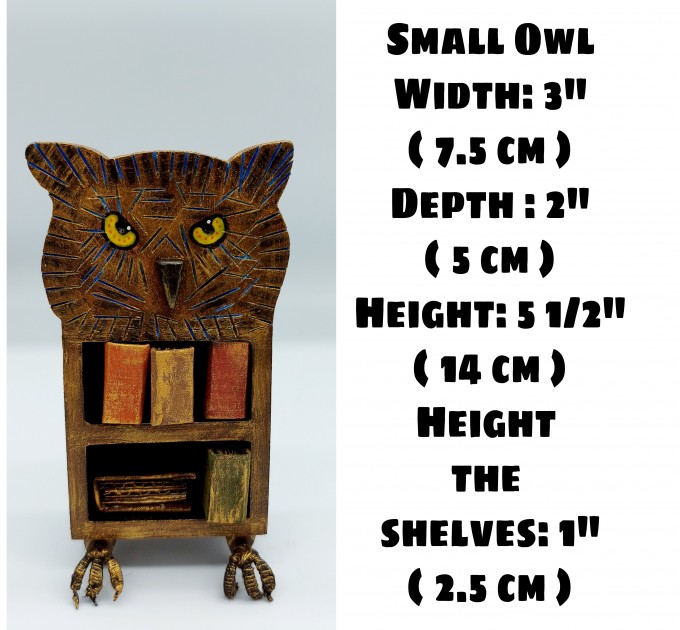 SET 3 Owls Bookcases, Dollhouse bookshelf miniature furniture for library - Owl lover gift