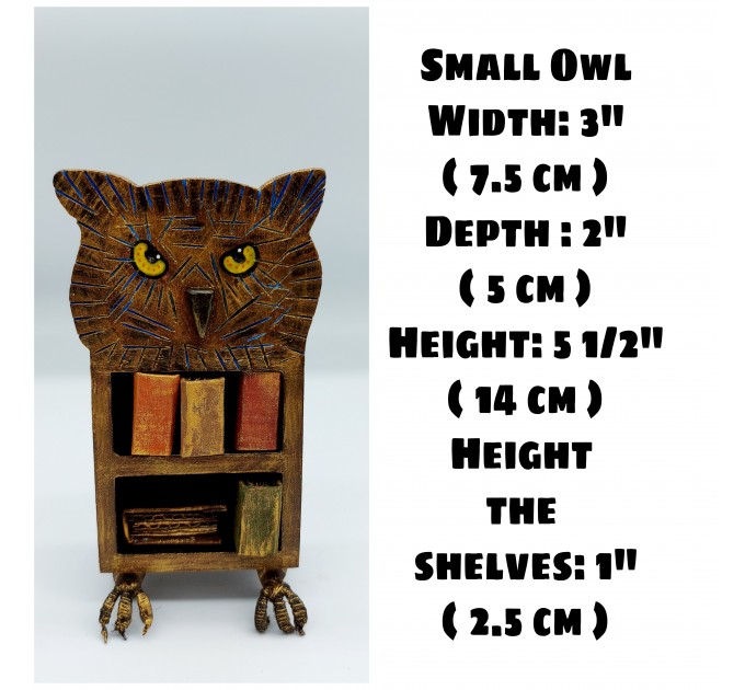 SET 3 Owls Bookcases, Dollhouse bookshelf miniature furniture for library - Owl lover gift