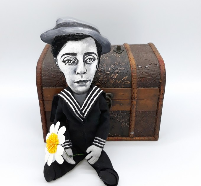 Buster Keaton doll - American actor comedian, classic Hollywood, slapstick comedy - hand painted collectible doll