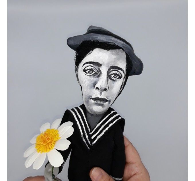 Buster Keaton doll - American actor comedian, classic Hollywood, slapstick comedy - hand painted collectible doll