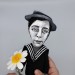 Buster Keaton doll - American actor comedian, classic Hollywood, slapstick comedy - hand painted collectible doll