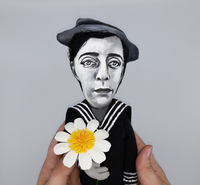 Buster Keaton doll - American actor comedian, classic Hollywood, slapstick comedy - hand painted collectible doll