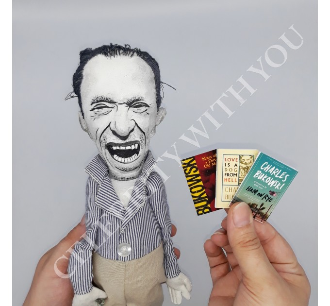 Charles Bukowski poet, novelist - Literary gift - bookshelf doll - Collectible doll