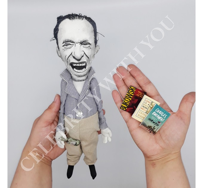 Charles Bukowski poet, novelist - Literary gift - bookshelf doll - Collectible doll