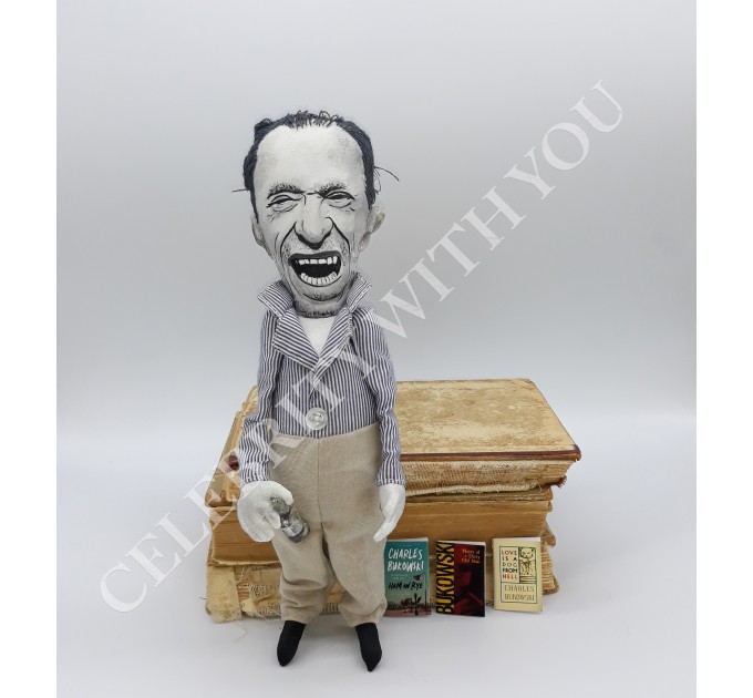 Charles Bukowski poet, novelist - Literary gift - bookshelf doll - Collectible doll