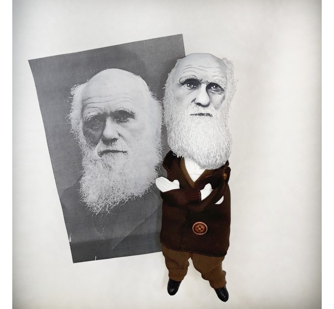 Charles Darwin English naturalist, geologist and biologist, atheist - Theory of evolution - Textile doll hand embroidered and painted face