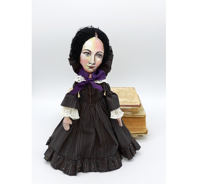 Charlotte Bronte novelist, poet, women writer, author Jane Eyre - Literary Gift for Reader - Collectible doll hand painted