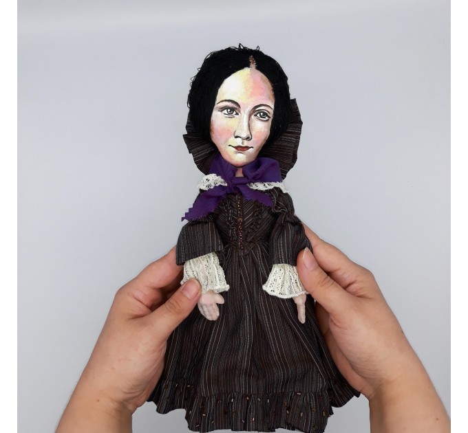 Charlotte Bronte novelist, poet, women writer, author Jane Eyre - Literary Gift for Reader - Collectible doll hand painted