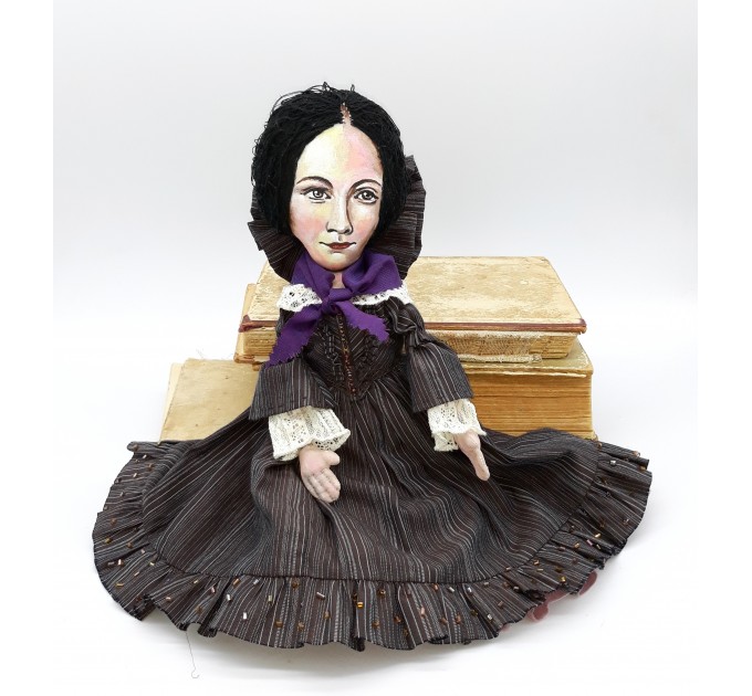 Charlotte Bronte novelist, poet, women writer, author Jane Eyre - Literary Gift for Reader - Collectible doll hand painted