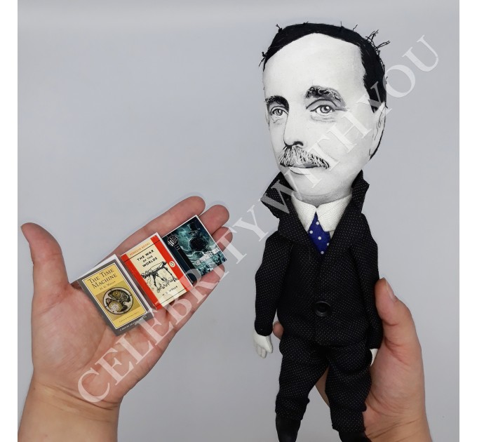 H.G. Wells writer author - sience fiction fans gift - Collectible doll + miniature books