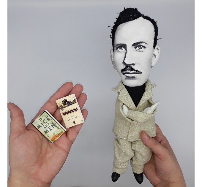 Famous American writer, Nobel Prize, author - Book lover gift - Collectible doll + miniature books