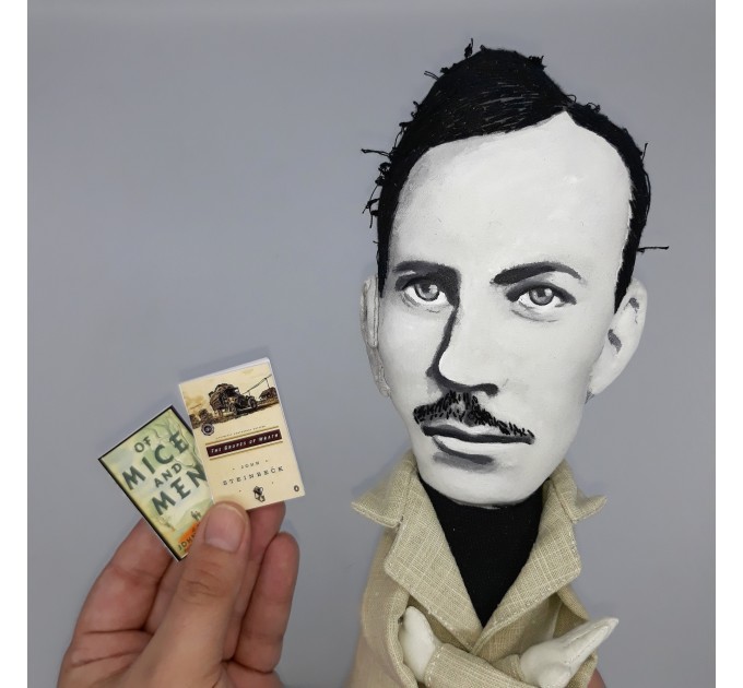 Famous American writer, Nobel Prize, author - Book lover gift - Collectible doll + miniature books