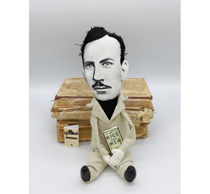 Famous American writer, Nobel Prize, author - Book lover gift - Collectible doll + miniature books