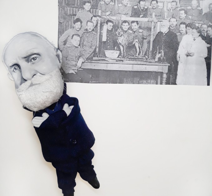 Ivan Petrovich Pavlov doll, famous Russian physiologist - funny psychologist student teacher gift - Textile doll hand embroidered and painted face
