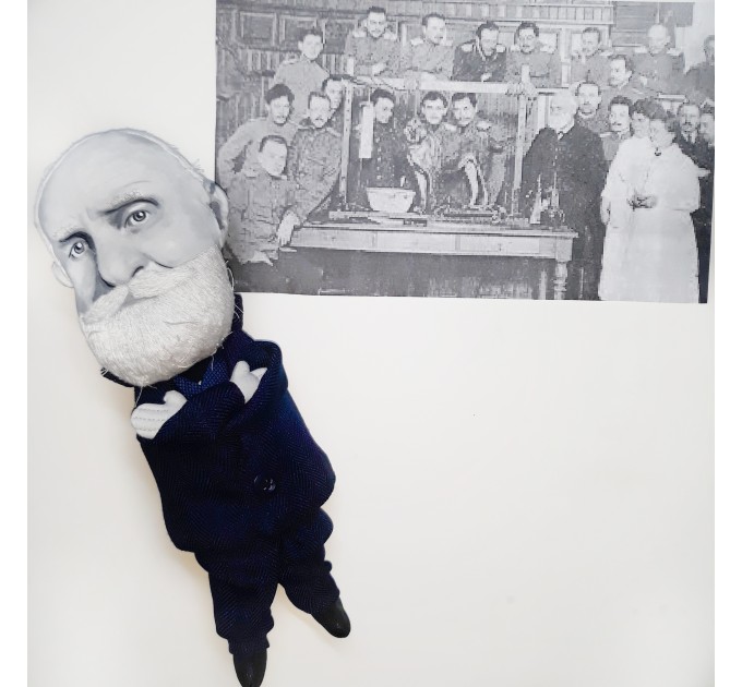 Ivan Petrovich Pavlov doll, famous Russian physiologist - funny psychologist student teacher gift - Textile doll hand embroidered and painted face